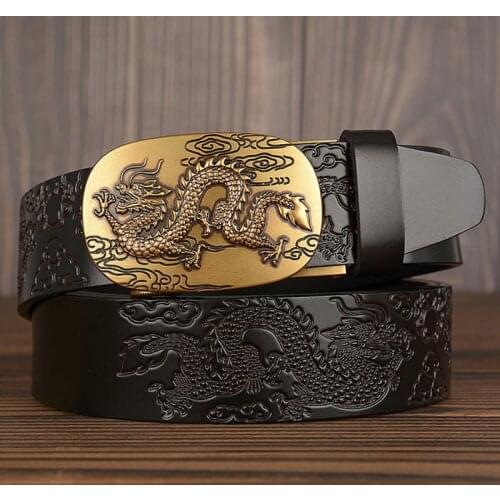 Automatic Buckle Dragon pattern Belt Designer Belts High Quality Male Genuine Leather Strap Luxury Fashion Cowskin Men Belt male