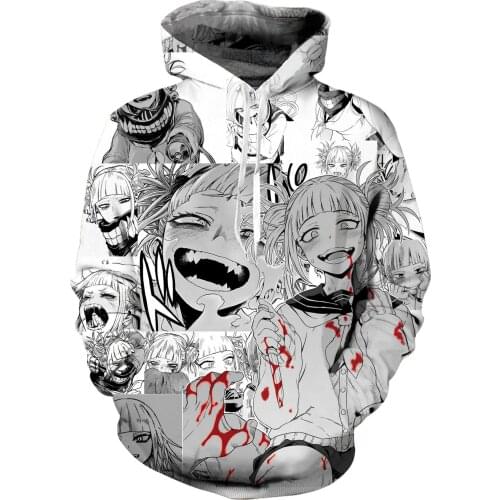 Anime Himiko Toga Ahegao Printed Long Sleeves Sport Hoodie Sweatshirt Pullover Cosplay Costume Jacket Coat Tops for Men Women