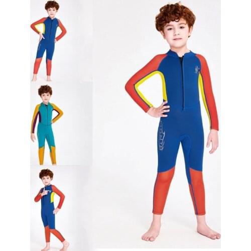 Warm One-piece Kids Boy Wetsuit Long-Sleeve Snorkeling Surfing Swimwear Diving Suit Children Water Sport Sun Protection 69HE