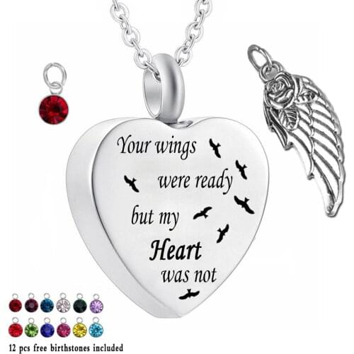Your wings were ready ...12 Piece Birthstone Urn Necklace Heart Memorial Keepsake Holder Urn Pendant Ash Cremation Jewelry