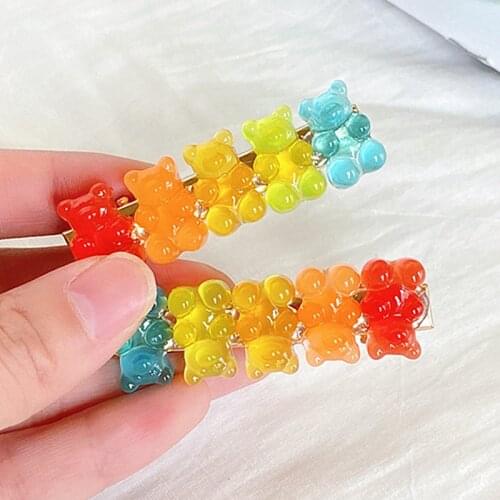 Korean Style Candy-colored Jelly Bear Shape Resin Hair Clips Cute Cartoon Animal Hairpin Women Girls Hair Accessories Gift 5.5cm