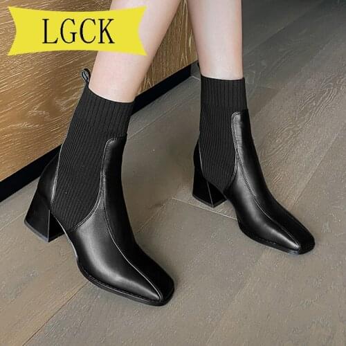 Plus Size 34-43 Thick Heel Women Short Boots New Fashion Chelsea Boots British Style Genuine Leather Boots Spring Autumn New