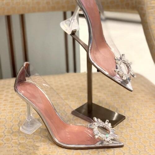 Big size 34-45 Transparent PVC Women Pumps Fashion Cup Heeled Slingbacks Summer Jelly Shoes Elegant High heels Party Prom Shoes