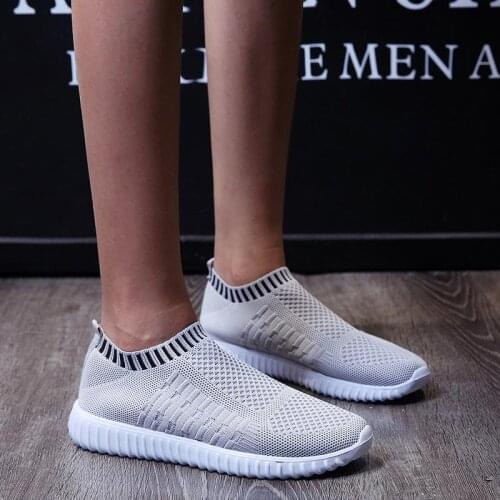 Plus Size Slip on Socks Sneakers for Women Brand Summer Sports Shoes Ladies Sport Shoes Running Woman Blue Knitted Jogging D-892
