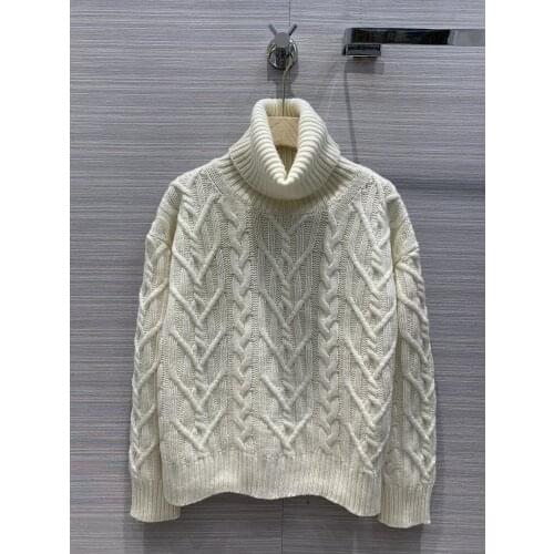 Fashion Ladies 2021 New Long Sleeve Sexy Retro Twist Button Rope Cable High Neck Cashmere Sweater 1109