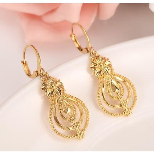 Gold flower drop earring Ethiopian/Nigeria/Kenya /Ghana Gold Dubai India african Arab Middle Eastern Jewelry Mom girl Gifts