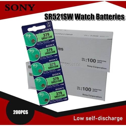 200pcs Sony 100% Original Brand 379 SR521SW D379 SR63 V379 AG0 Watch Battery Button Coin Cell MADE IN JAPAN