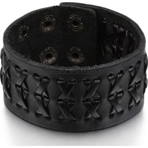 2020 Promotion Fashion Wide Genuine Brown / black leather bracelet Braided Women Mens wrap Bangle Size Adjustable
