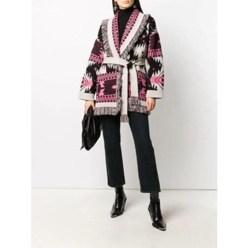 2021SS Spring Luxury Women High Quality Prints Tassel Knitted Coat Female Casual Sweater Cardigans