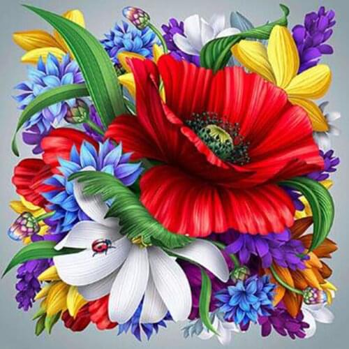 5D DIY Diamond Painting Flower Painting Square/Round Diamond Red Flower Picture Cross Stitch Embroidery Decoration Artwork TX079