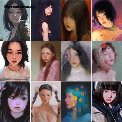 5D Diy Diamond Painting Hand Drawing Oil Painting Girls Portrait Diamond Mosaic Kit Cross Stitch Rhinestones Home Decor Handmade