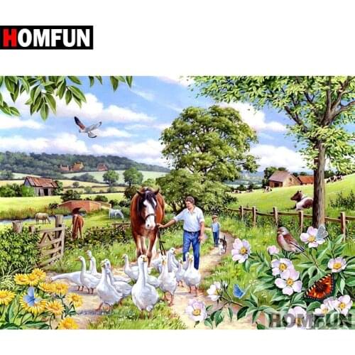 HOMFUN Full Square/Round Drill 5D DIY Diamond Painting "Rural Farm" Embroidery Cross Stitch 5D Home Decor Gift A07272