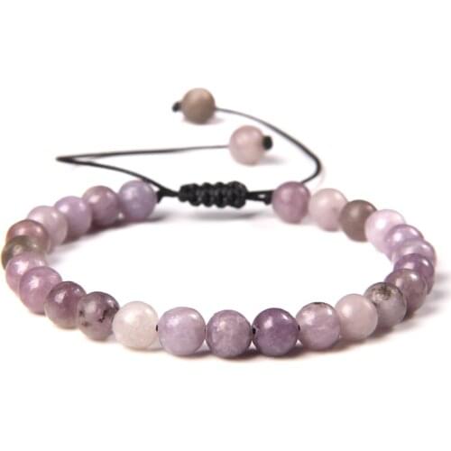 Lilac Bracelets Women Handmade Black Rope Adjustable Jewelry 6 MM Purple Mineral Stone Beads Bangle Prayer Mala Balance Yoga