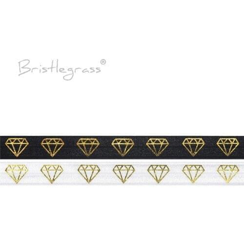 BRISTLEGRASS 5 Yard 5/8" 15mm Diamond Gold Foil Print FOE Fold Over Elastic Spandex Band Hair Tie Headband Tutu Dress DIY Sewing