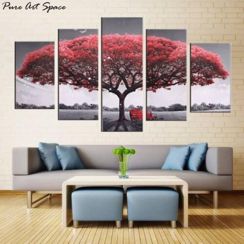 Black White Red Pictures HD Prints Red Tree Modern Art Oil Landscape Painting Canvas Print Wall Decorations Living Room