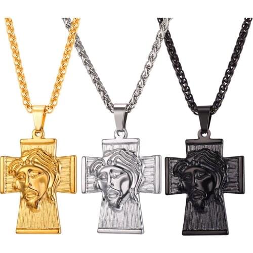Collare Big Cross Pendant Gold/Black Color 316L Stainless Steel Christian Men Jewelry Jesus Piece Necklace Women P111