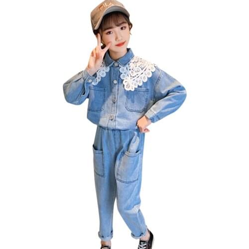 Children Clothes Lace Jacket + Pants Costume For Girls Casual Style Tracksuit Girl Spring Autumn Kids Clothing