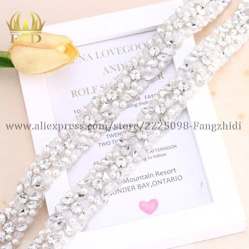 FZD Wholesale 10 Yard Wedding belt rhinestone applique beaded silver crystal rhinestones Costume Decorative bridal belt