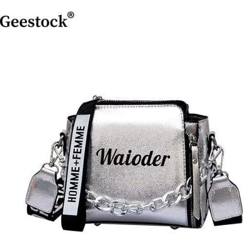 Geestock Women Laser Shoulder Bag Summer Bucket Handbag PU Leather Phone Purse Zipper Tote Messenger Bags