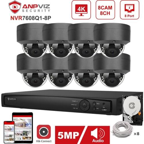 Hikvision OEM 8CH 4K NVR 4/6/8pcs 5MP POE IP Security Camera System Audio Indoor/Outdoor IP Security Kit IP66 Hik-Connect 30m IR