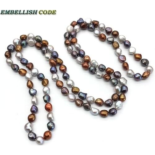 Selling well long necklace Hong Kong Peacock blue coffee gray wonderful 120cm 160cm baroque pearls real natural freshwater pearl