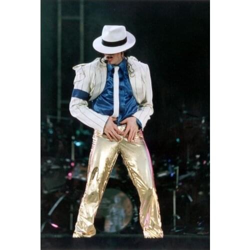 MJ Custom Made Costume Child Adult Michael Jackson Cosplay Stripes Smooth Criminal Suit Jacket +Pants+Shirt+Hat+Tie