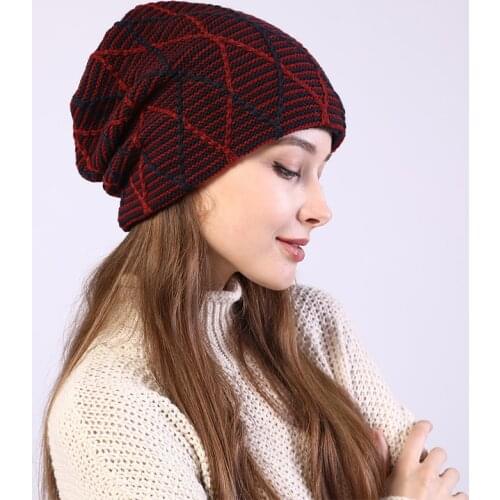 MANYUE-CO New Winter Knitted Adult Hats Caps For Women Plus Velvet Warm Beanie Cap For Casual Keep Elastic Plaid Men Hat Bonnet