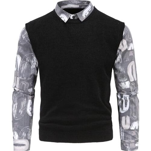 Ym609 British Slim Fit Mens 2021 Autumn Winter Clothing Vacation Two Shirt Collar Fashion Print Sleeve Sweater