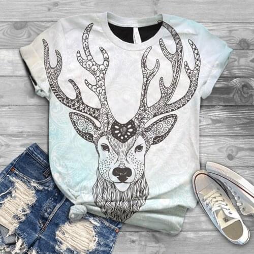 2021 New Hot Sale Short Sleeve Summer 3DT Shirt Top Elk Print Short Sleeve Couple T-shirt Animal Top Street Wear