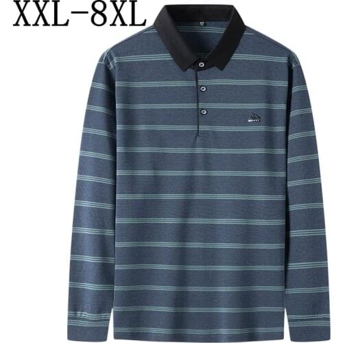 8XL 7XL 6XL 2021 New Autumn 100% Cotton Striped Polo Shirt Men Loose Oversized Mens Polos Shirts High Quality camisa masculina