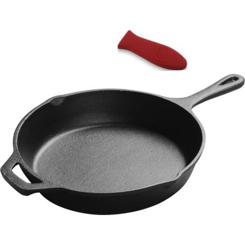 Kitchen Stovetop Oven Use Pre-seasoned Cast Iron Skillet with Silicone Hot Handle Holder