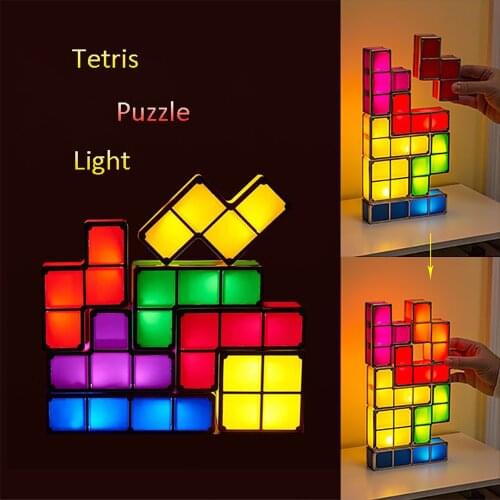 Tetris Puzzle Light 7PCS LED Luminous Novelty Christmas Gift Creative Kids DIY Toy Game Atmosphere Induction Interlocking Lamp