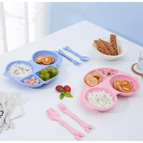 3pcs/set Rosiky Cartoon Car plate kids dishes Childrens Wheat Straw Tableware Set baby training bowl set baby feeding bowl