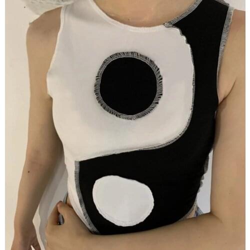 O-neck Sleeveless Patchwork Crop Tops Women 2021 Fashion Cute Casual Knit Shirt Autumn Female Tank Top Basic Stretchy