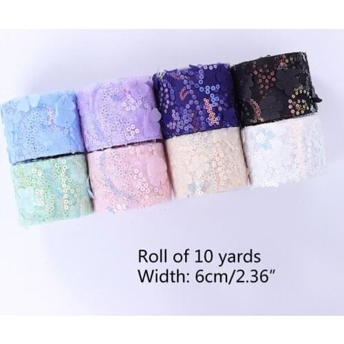Flower Sequin Tulle Hair Ornament Netting Tulle 6cm 10Yard Wedding Party Decoration Tutu Skirts Sewing Crafting 8Color