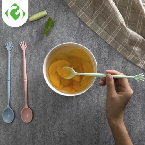 3Pcs/set Two in one Fork Spoon Cartoon Hand Shape Fruit Fork Soup Spoon Double Head Household Tableware DIY Kitchen Accessories