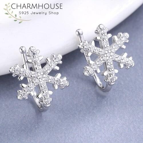 Vintage Clip Earrings Without Piercing Original Design Snowflake Earcuff 925 Sterling Silver Jewelry Accesories Pendiente Mujer