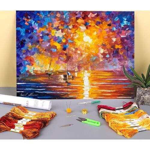 Sunrise In Playa Del Carmen Printed 11CT Cross Stitch DIY Embroidery Full Kit DMC Threads Sewing Knitting Needlework Stamped