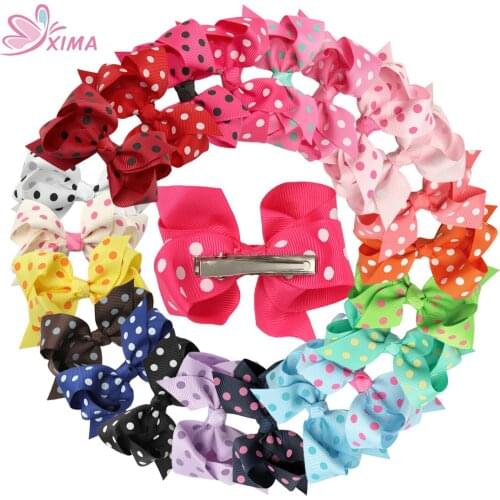 XIMA 22colors 44pcs/lot New Arrival 3.5inch High Quality Grosgrain Ribbon Polka Dot Bow With Clip for Kids Hair Accessories