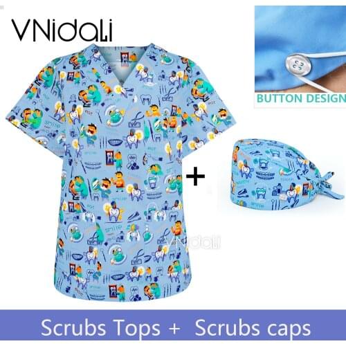 Womens Workwear Scrubs Shirt dentist scrub top Operating room surgical gown Uniform Scrubs tops V-Neck nurse Doctors clothes
