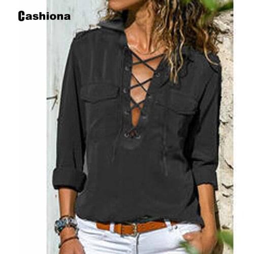 Plus Size 3xl Women Elegant Leisure Tops 2021 Summer Casual Shirt Sexy Bandage V-neck Pullovers Feminina Blusas Shirt Ropa Mujer