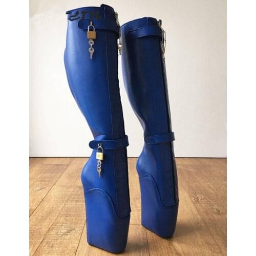 2019 Women Zip Ballet Wedges Fall Boots Blue Knee High Punk Shoes Matte Blue Custom Wide Calf Fit Boots Heels With Zip