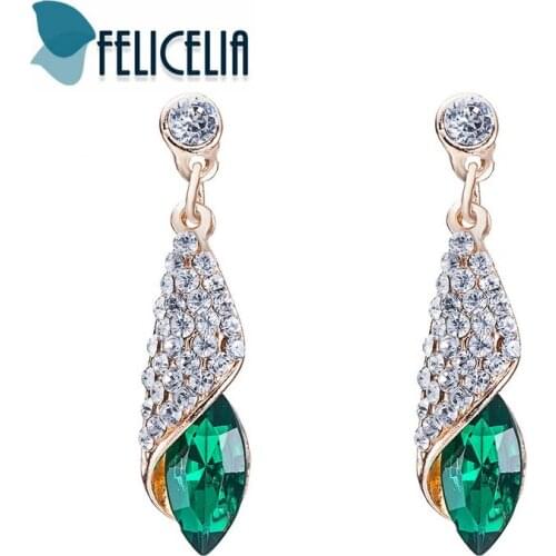 Felicelia Delicate Multicolor Rhinestone Zircon Waterdrop Shape Dangle Earrings For Women Gold Color Pierced Earrings Jewelry