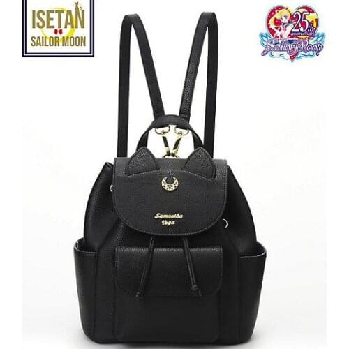 1 piece metal logo Sailor Moon PU Leather Multifunction Black White Luna Cat Ladies Backpack Girls Travel Back Pack schoolbag