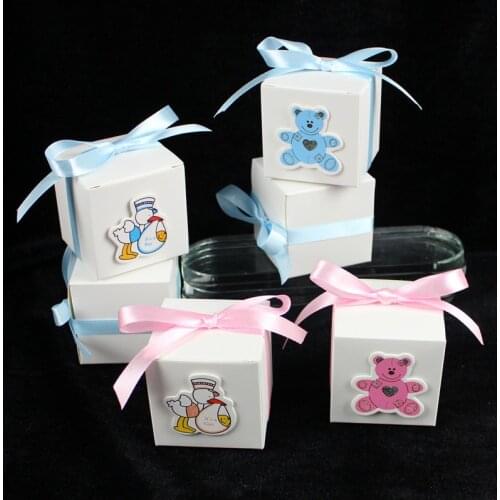 10pcs Bear Candy Contenant Dragees Baptism Gift Box Birthday Wedding Cake Packaging Gift Bag Wrapping Paper Baby Shower Bags