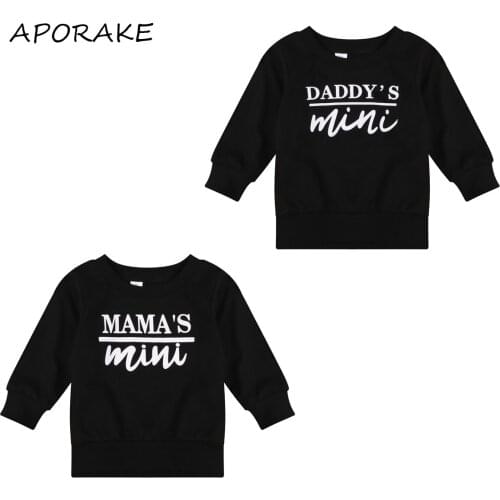 2020 0-3Y Casual Toddler Baby Boys Girls Black Sweatshirt Pullover DADDY/MAMA MINI Letter Print Long Sleeve Top Fall Outfit