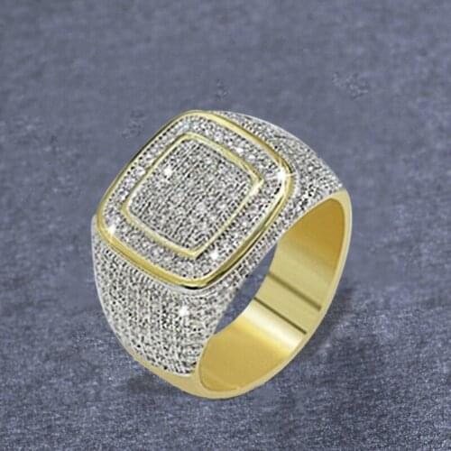 2021 Trendy Luxury Gold Color Full Circle Crystal Rings for Business Men Engagement Wedding Ring Jewelry