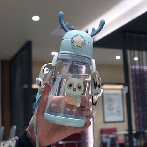 2021 NEW 600ml Baby Kids Children Sippy Suction Cup School Drinking Water Straw Bottle Cute Baby Cup