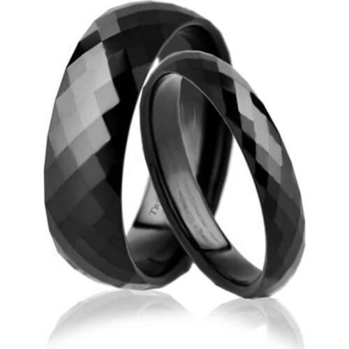 288 DiamondFaceted Black Ceramic Wedding Band Width - 4mm