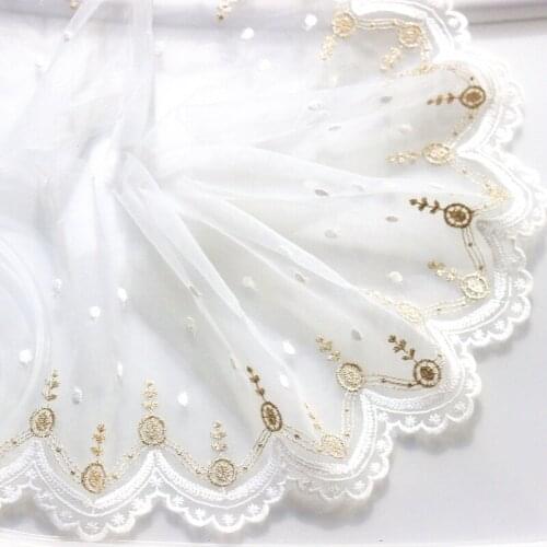 Free Shipping New Classic Gold Thread Polka Dot Flower Embroidered Lace Accessories Width 15cm 5Yards/lot